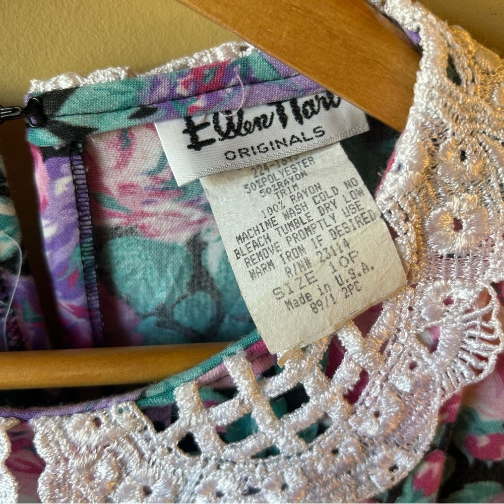 Vintage 80s Ellen Hart Floral Lace Women’s Dress Size 10P Cottagecore - Picture 5 of 12